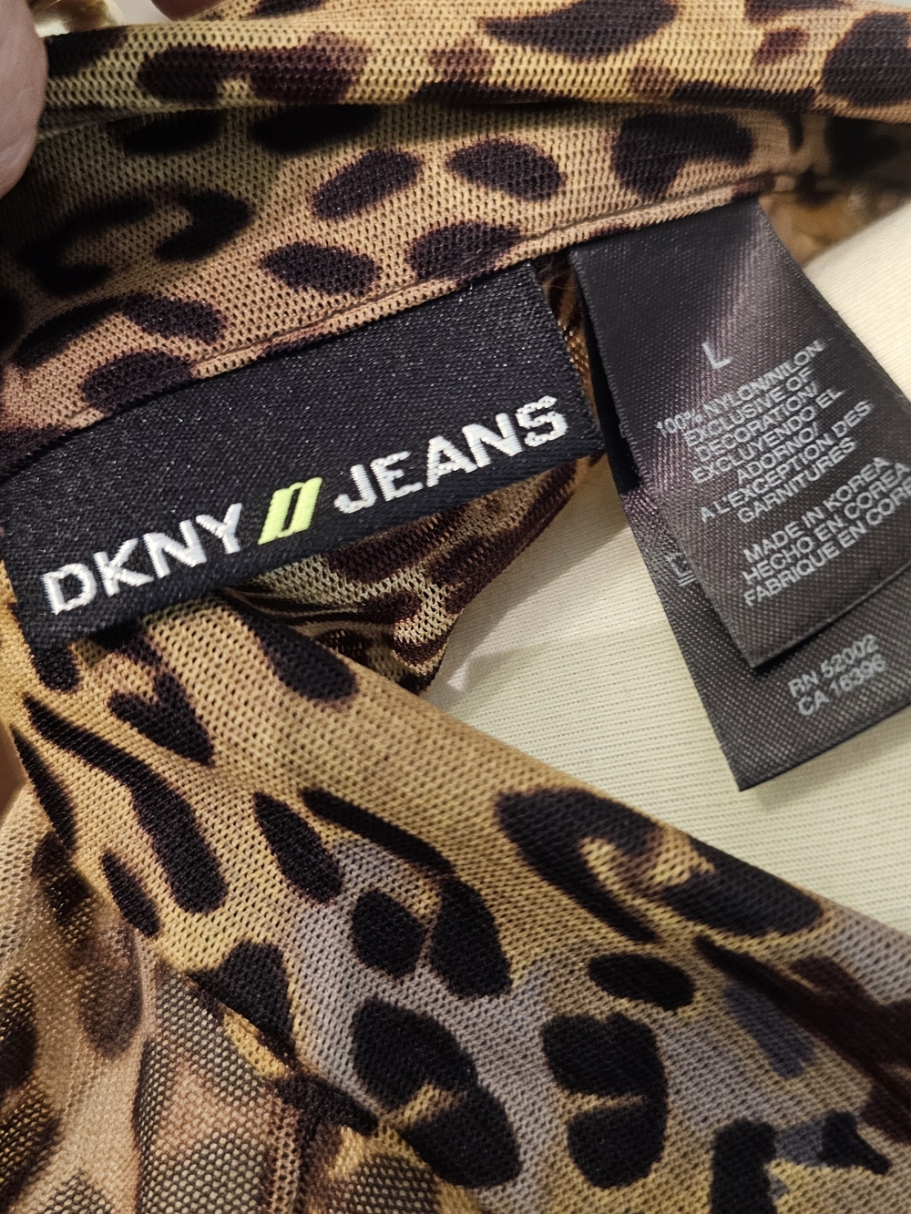 DKNY Leopard Print Button-Down Shirt in Brown and Black - Picture 2 of 4